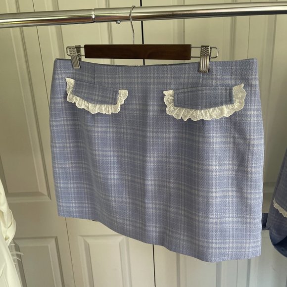 Western check jacket and mini skirt set with lace trim detail - Picture 6 of 11